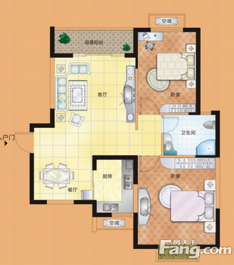 通利紫荆尚都-两室两厅-地中海设计