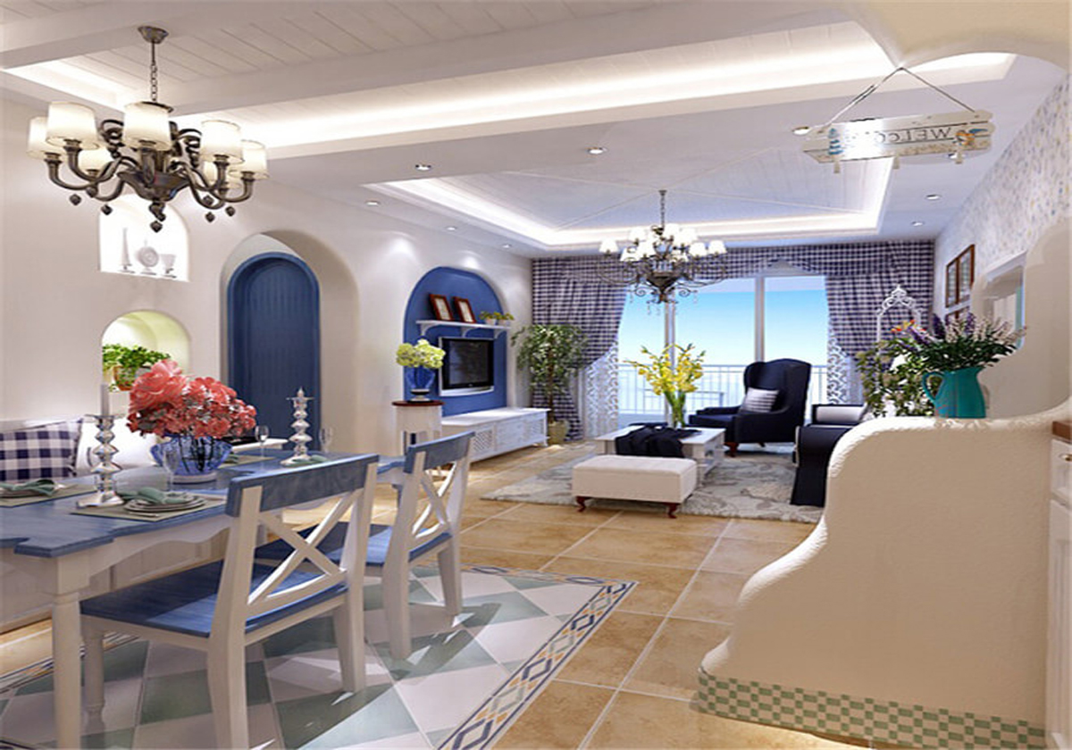 地中海风格—二居室—客厅—行之舰装饰