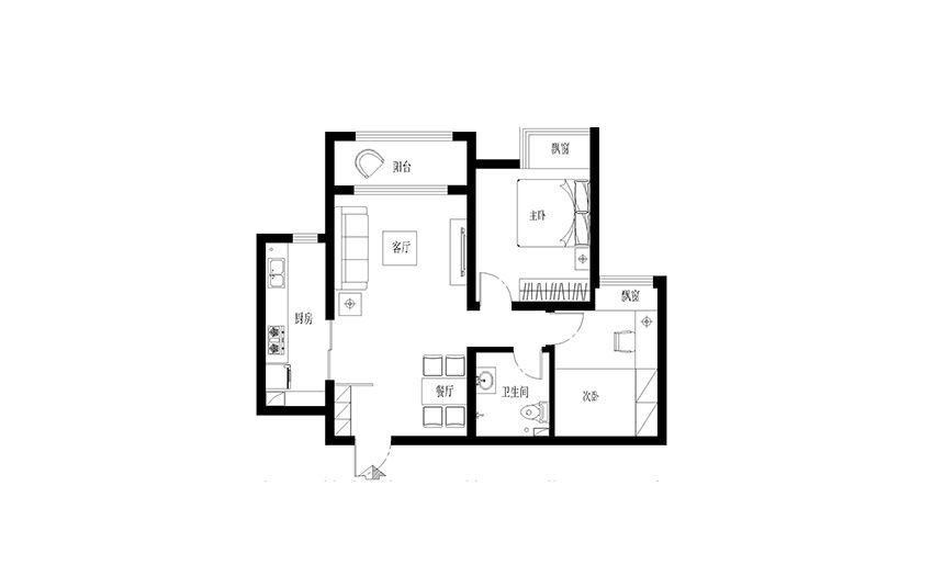天地湾89平两居室简欧风格设计方案