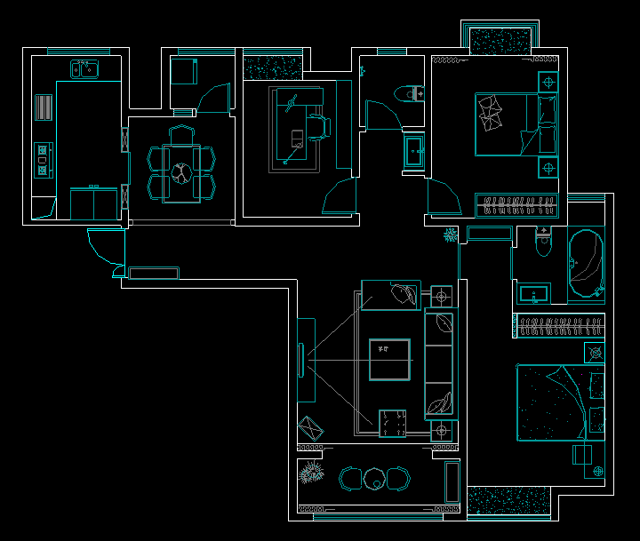 蓝堡湾-三室两厅-美式设计