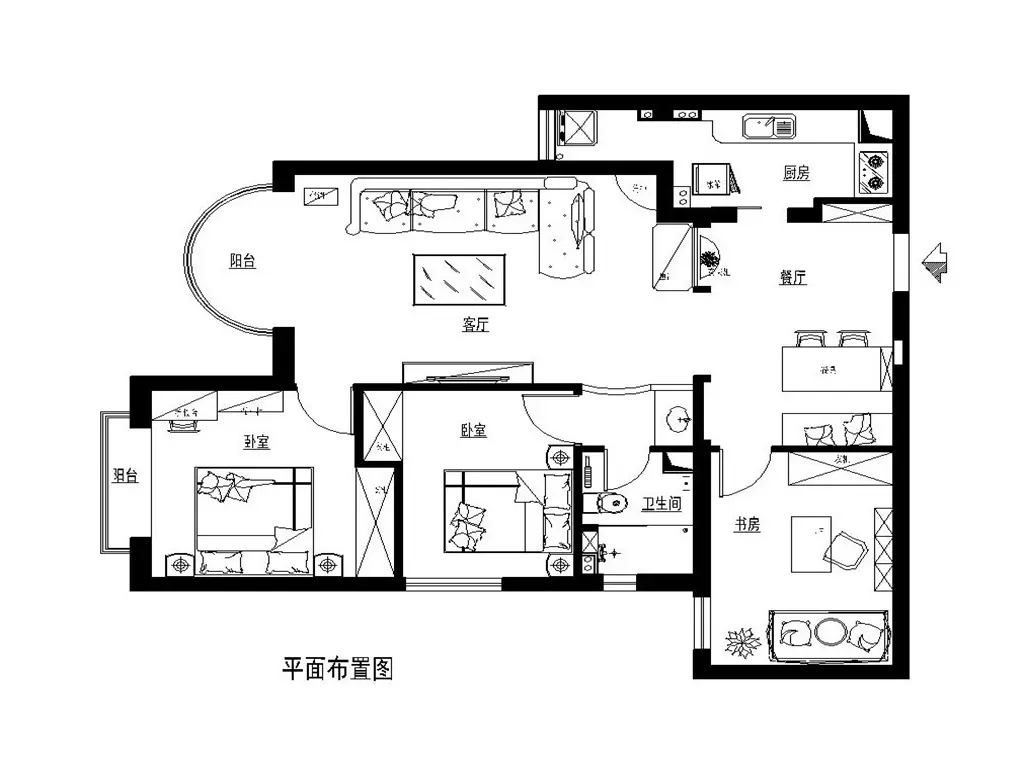 三環新城-簡歐風格-兩居室-原始平面圖