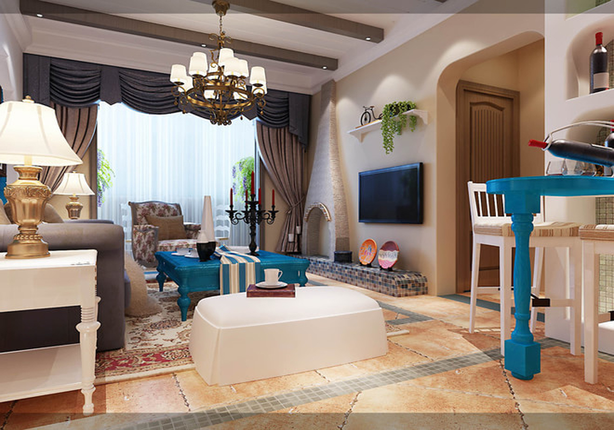 地中海风格—二居室—客厅—行之舰装饰