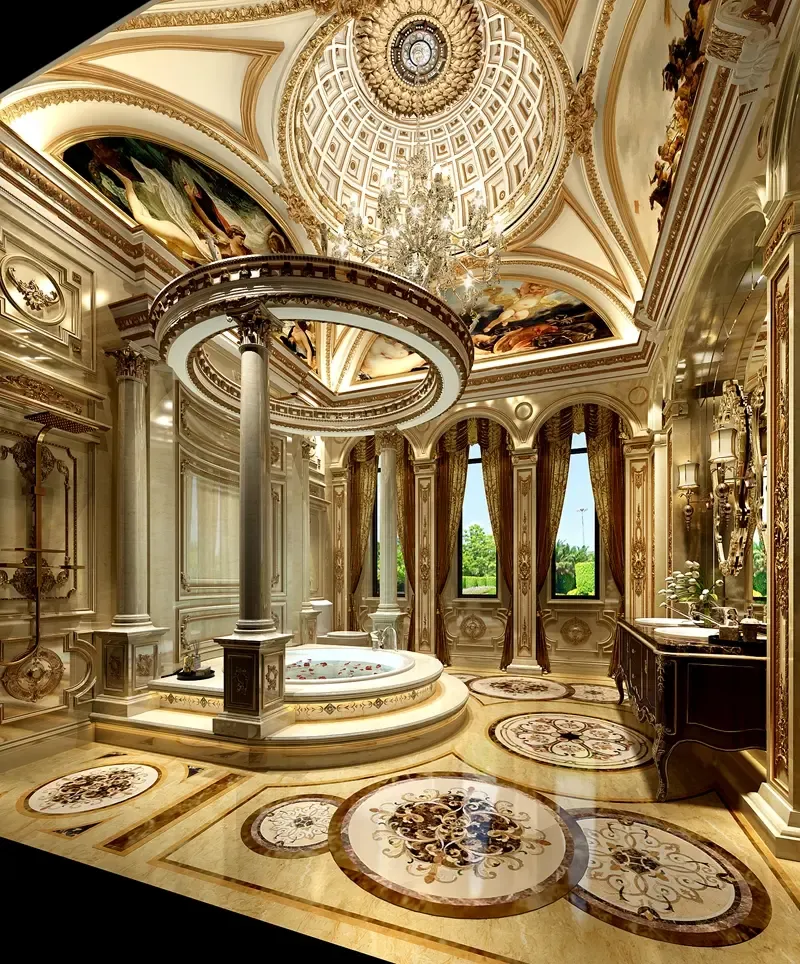 餐厅已超越正常居住需求,整体呈现出殿堂式的恢弘效果,可见设计师纯熟