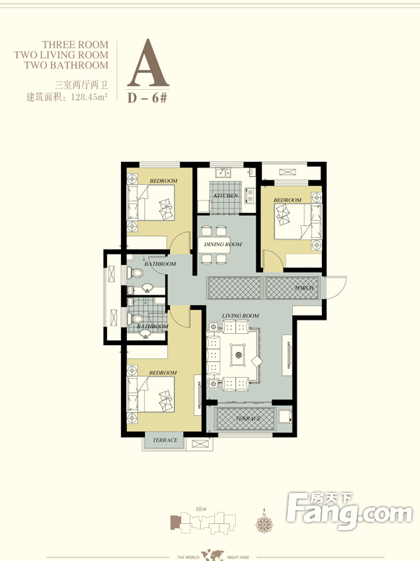 天洲视界城三室两厅中式风格设计