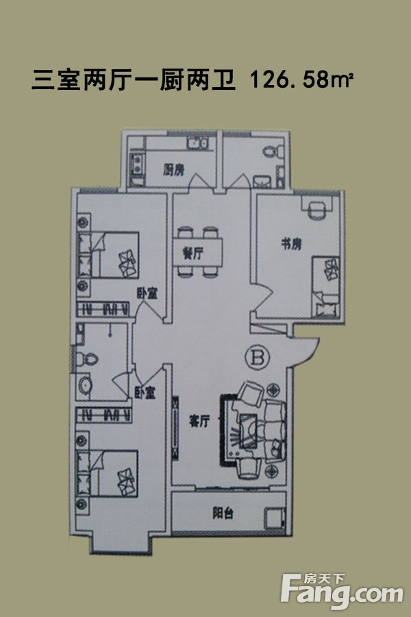 东湖名邸三室两厅中式风格设计