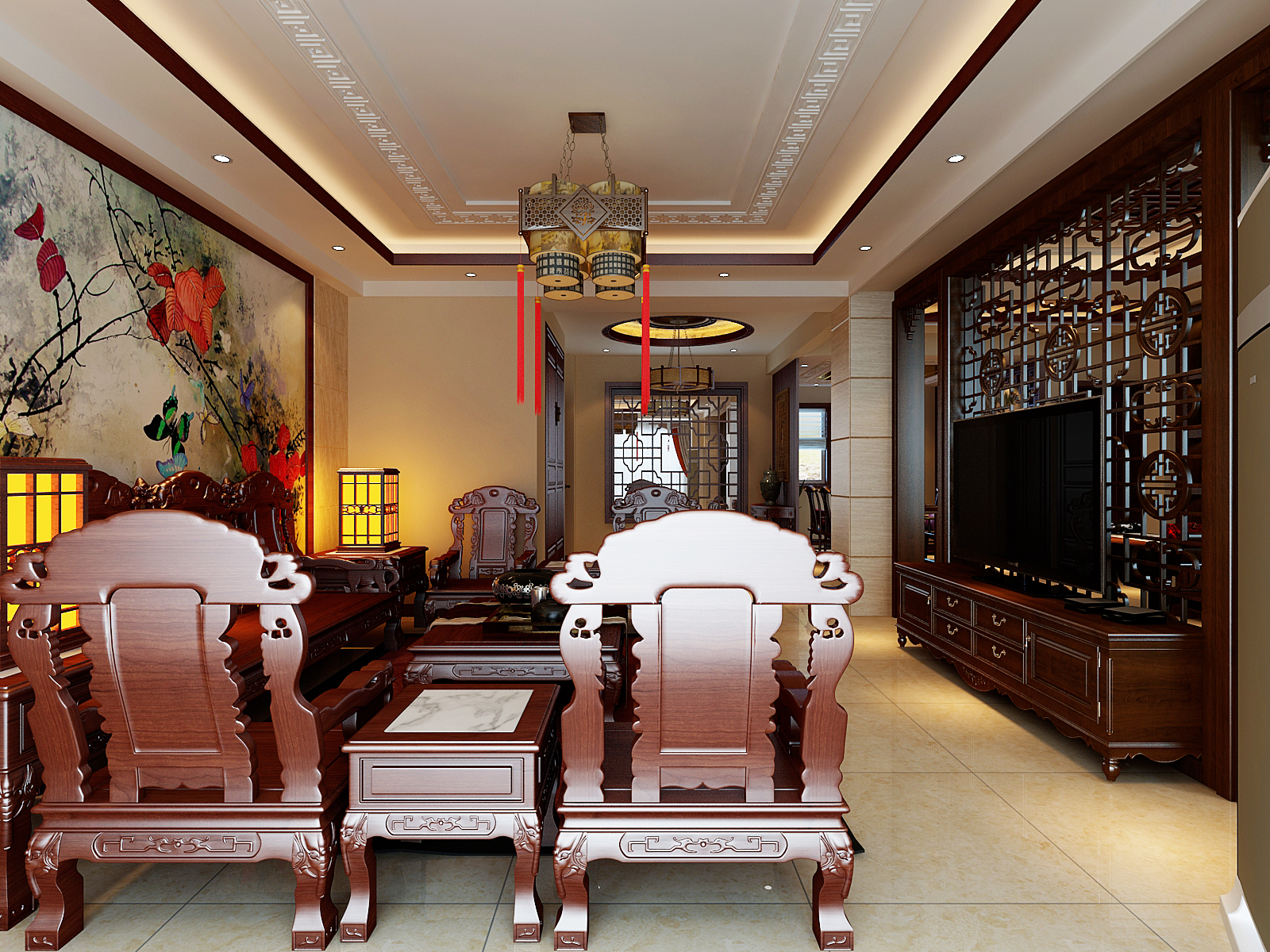 卓达太阳城三室两厅中式风格设计
