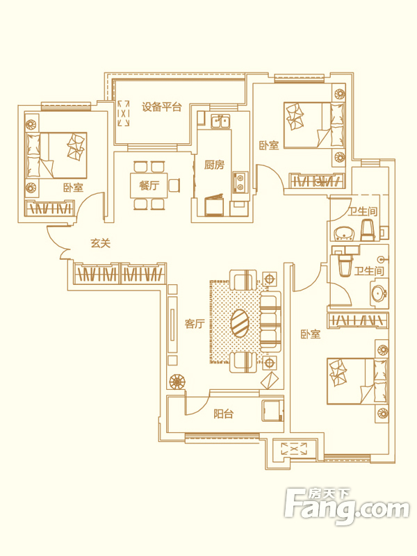 雍雅锦江三室两厅中式风格设计