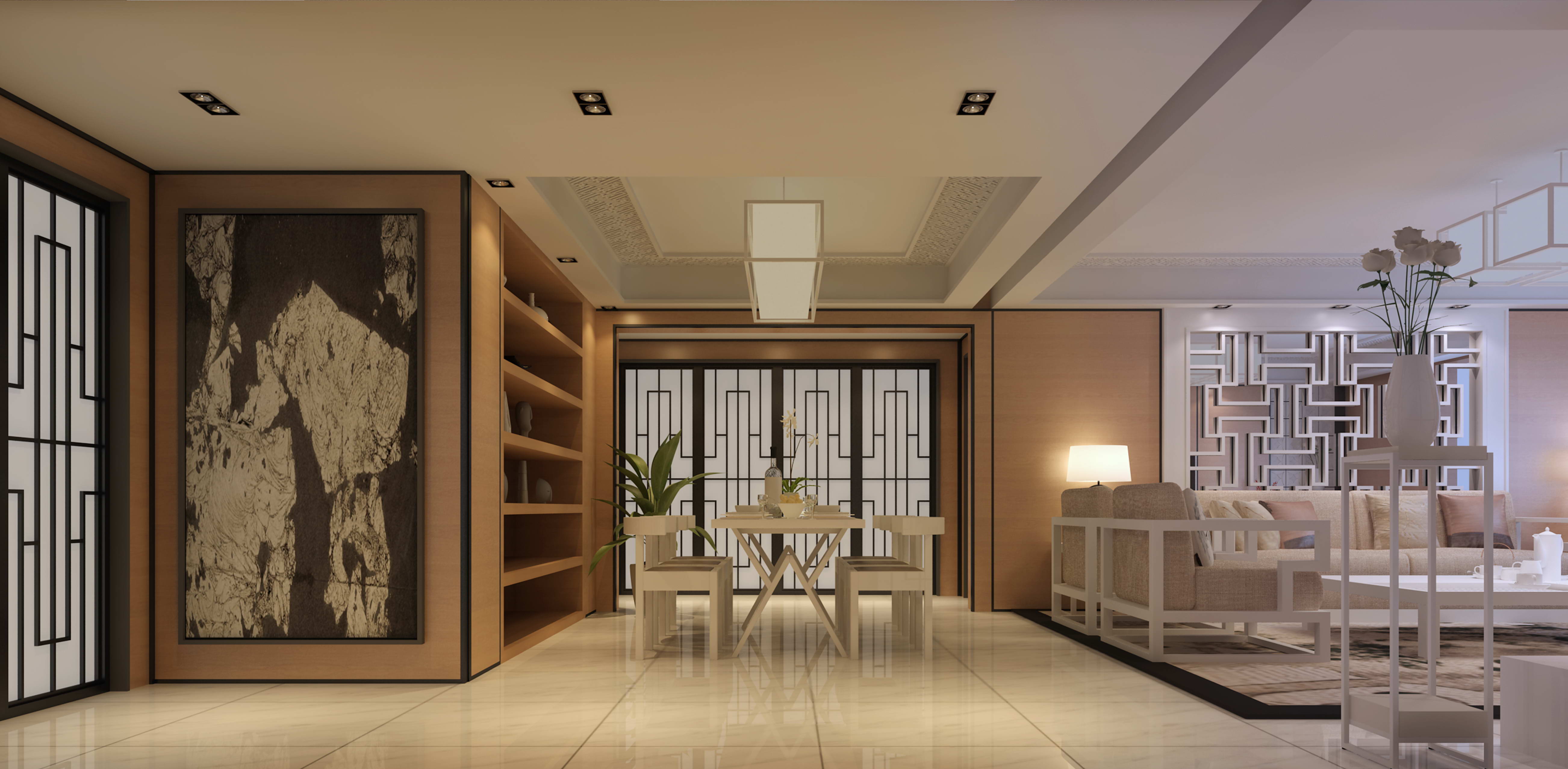 龙洲新城三室两厅中式风格设计