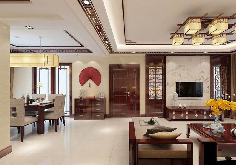 新中式三居室效果图