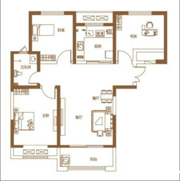 世纪东城127平方三室两厅现代简约装修效果图