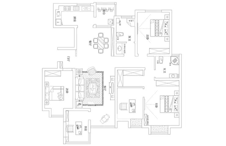 农大家属院170平方四室两厅现代简约装修案例