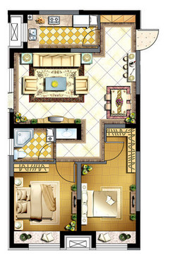 金地铂悦—79平米两居室效果图