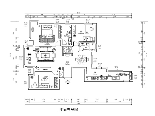 万达广场 130平三室 新中式