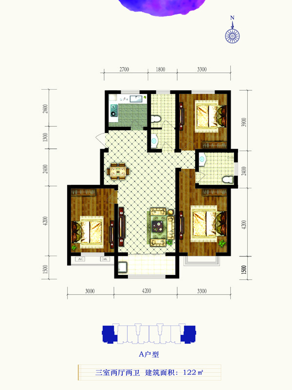 汉嘉海语城三室两厅现代简约风格设计