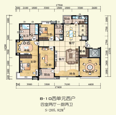 阳光上东-四居室-100.00平米-装修设计