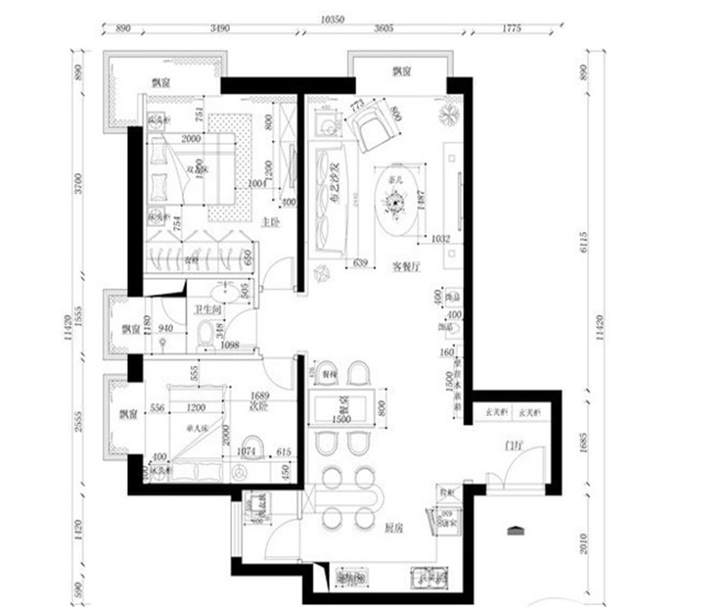 紫金新干线通州万达广场-二居室-95.00平米-装修设计