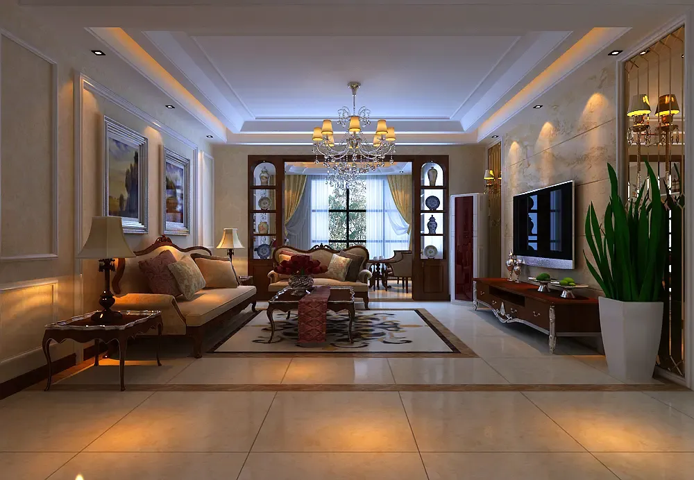 绿都紫荆华庭99平方简欧风格装修效果图