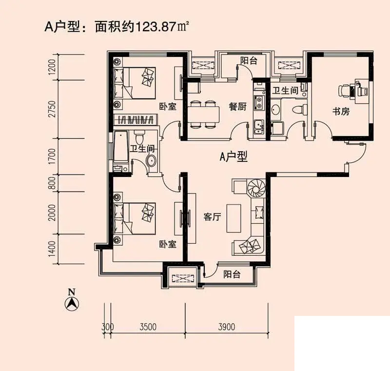 雙發金璽園-現代簡約-三室兩廳一衛-123平