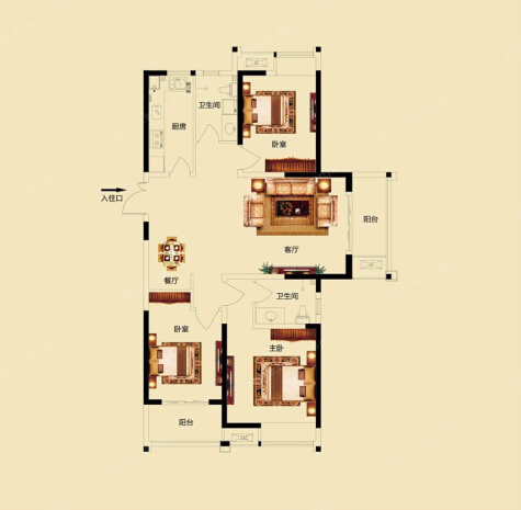 升龙天汇131平方三居室现代简约装修效果图