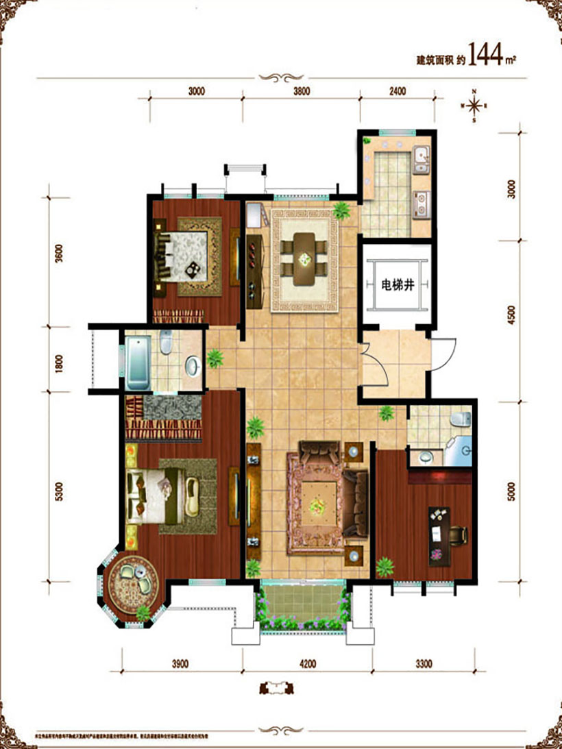 美式田园风格装修三室两厅家庭效果图