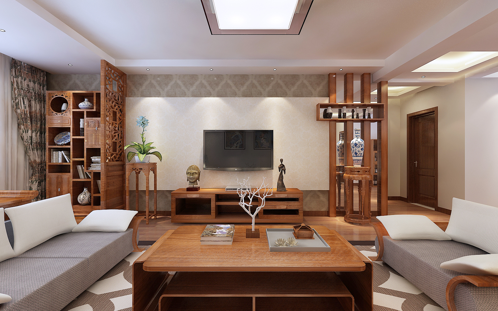 阳光香蜜湖-新中式风格-132平三居室