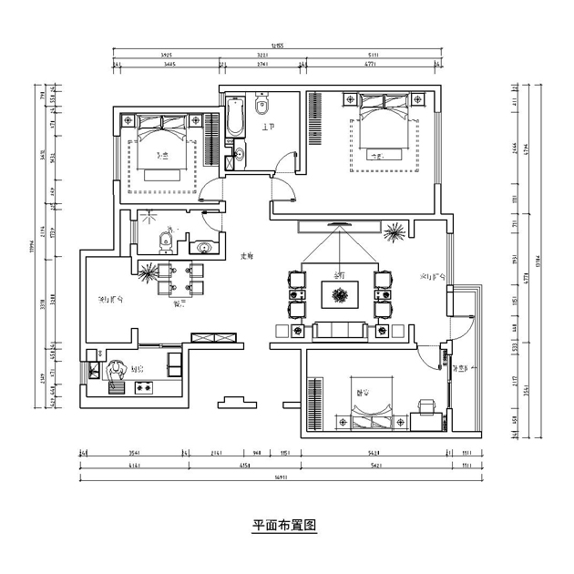 【鑫界王府】168平米中式风格三室二厅效果图