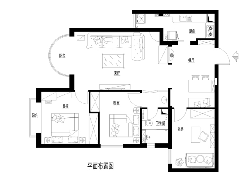 K2玉蘭湾-三居室-105.00平米-装修设计