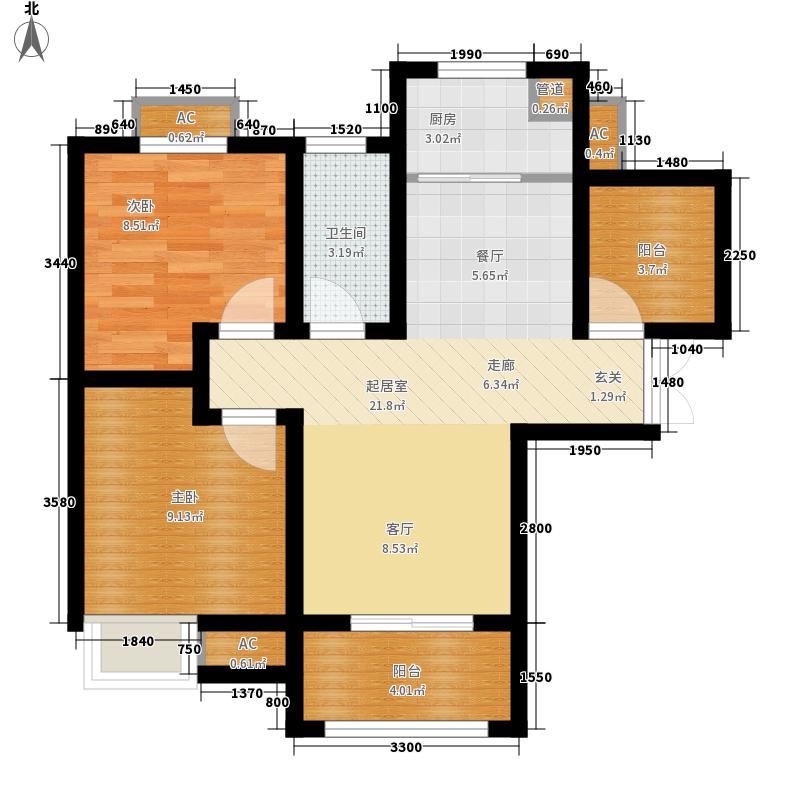 紫檀华都88平方两居室简欧风格装修效果图