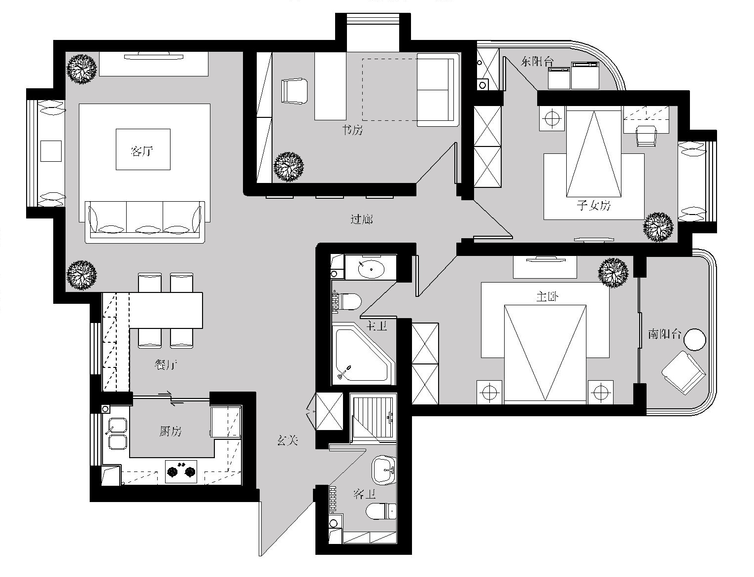 国隆唐巢166㎡三居室欧式风格设计