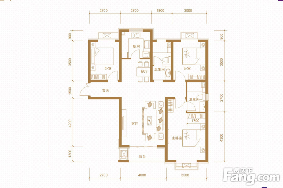 紫晶悦城三室两厅中式风格设计