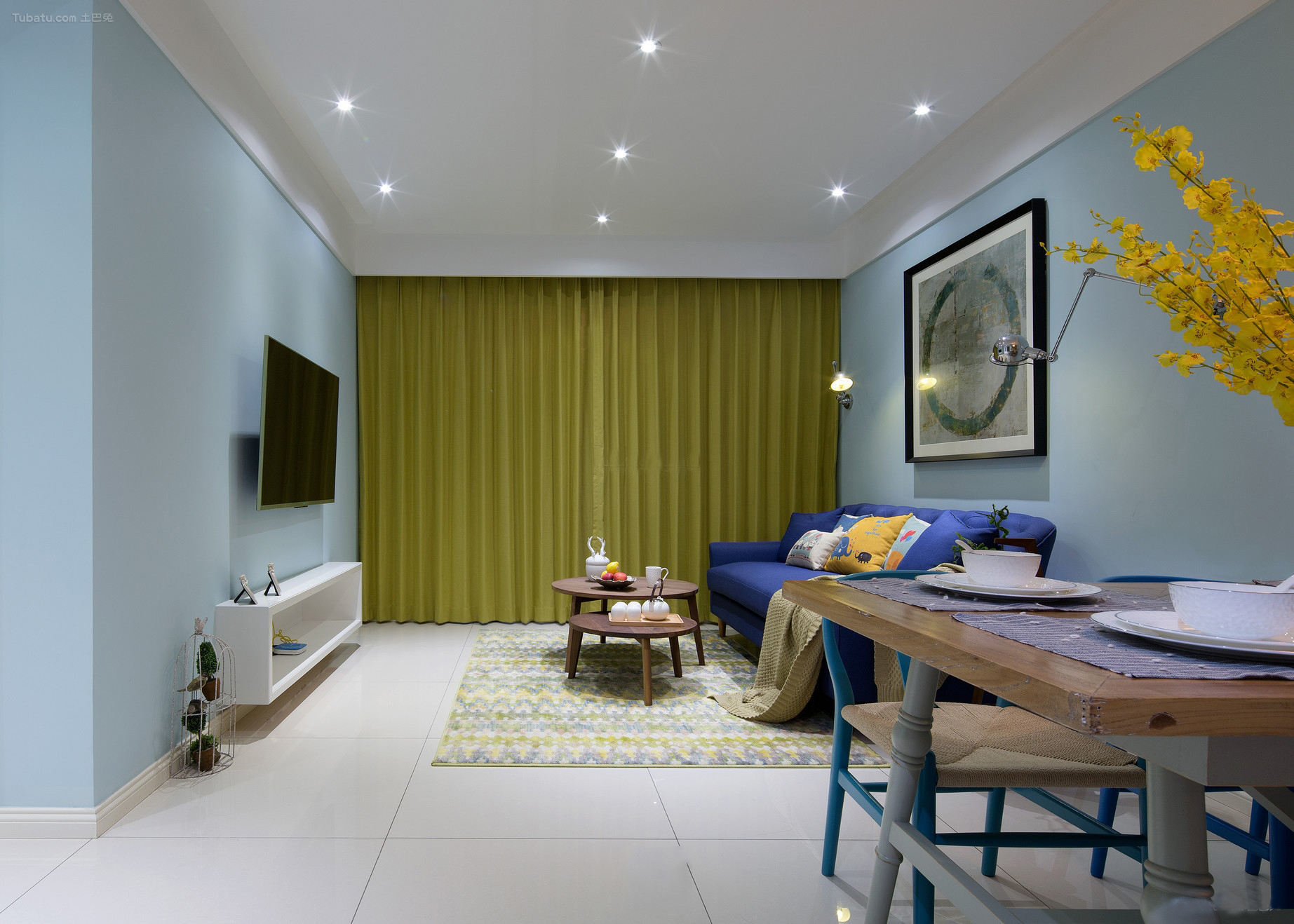 绿都紫荆华庭A5户型两居室混搭风格装修效果图