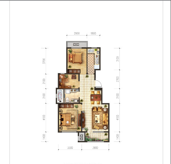首开香溪郡-三居室-90.00平米-装修设计