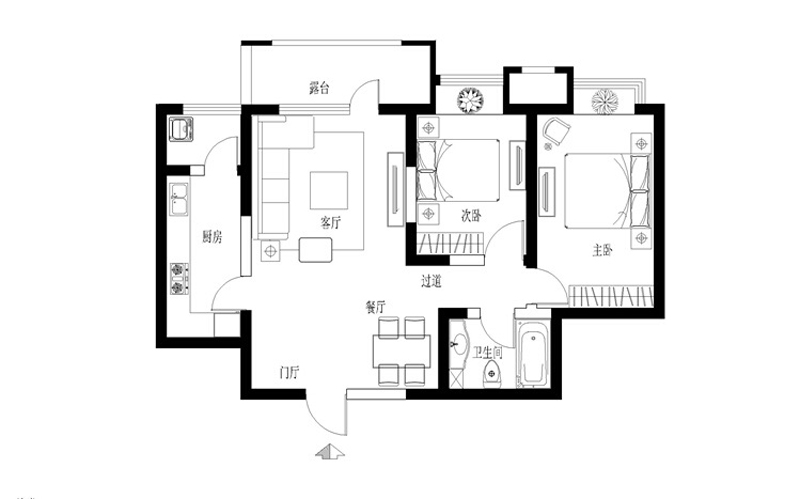 永定路乙1号院-二居室-105.00平米-装修设计