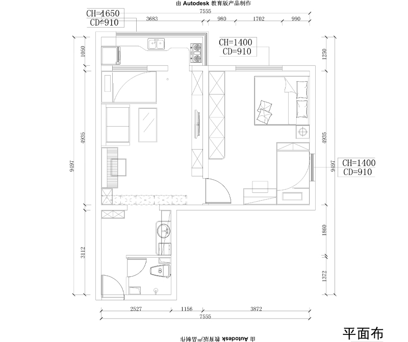 西便门东里-一居室-45.00平米-装修设计