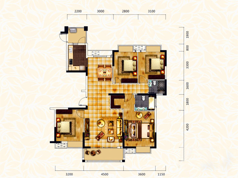 首开香溪郡-三居室-130.00平米-装修设计