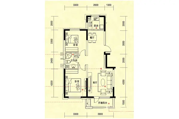 中海康城2室2厅1卫中式风格89㎡