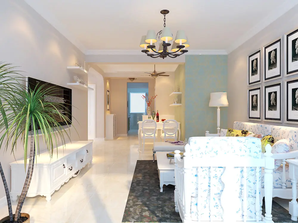 因为客厅比较狭长且开间较窄,所以整体空间采光不是特别好.