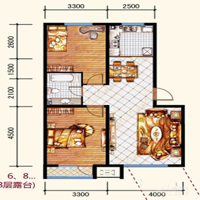 青塔春园-二居室-98.00平米-装修设计