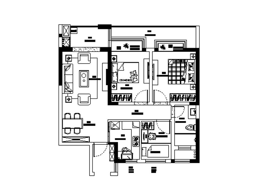 海棠公社-三居室-98.00平米-装修设计