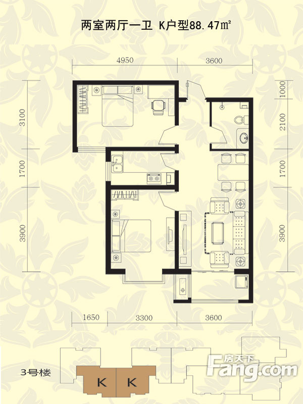 都市怡景四期两室两厅中式风格设计