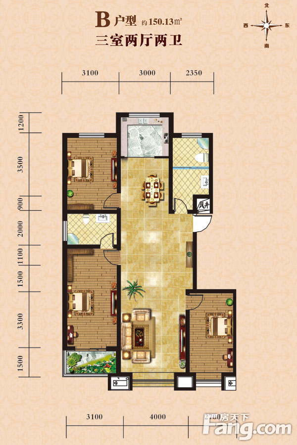 慧昌海山湖三室两厅中式风格设计