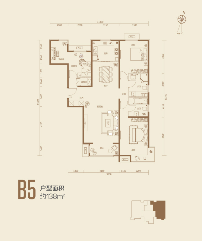 国韵村-三居室-138.00平米-装修设计