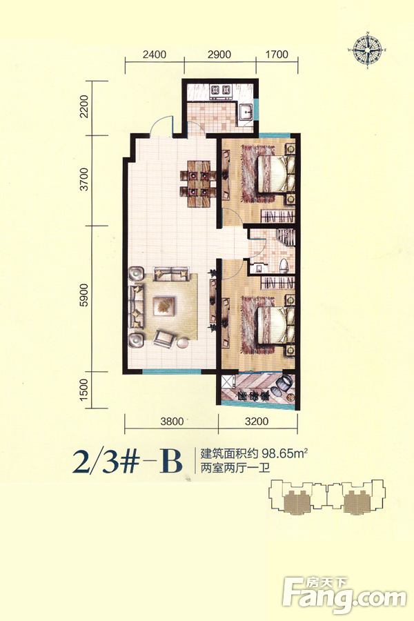 清河湾两室两厅中式风格设计