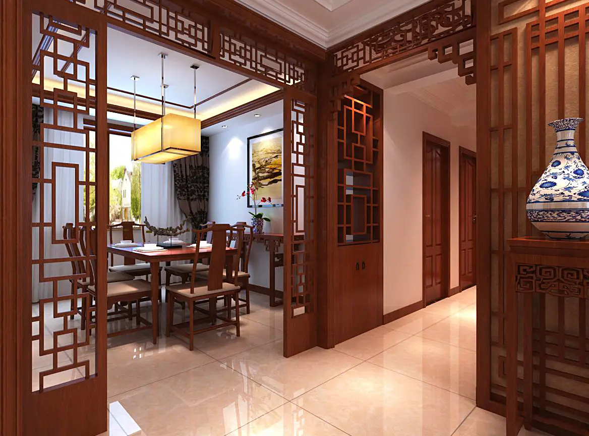 中式的经典花格隔断 采用园林艺术的手法"窗景"是空间划分明确简洁
