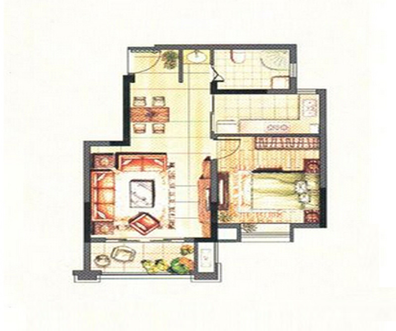 卓越蔚蓝群岛-一居室-68.00平米-装修设计