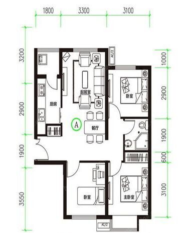 富力惠兰美居-三居室-88.00平米-装修设计