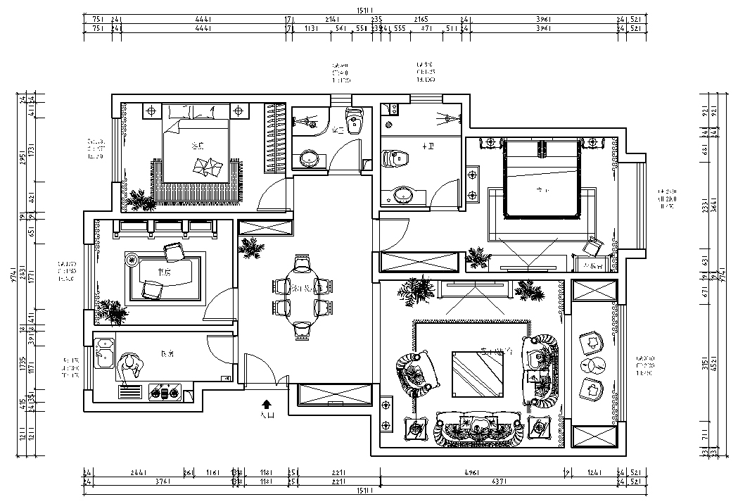 三居室设计-133平米东胜紫御府-欧式风格