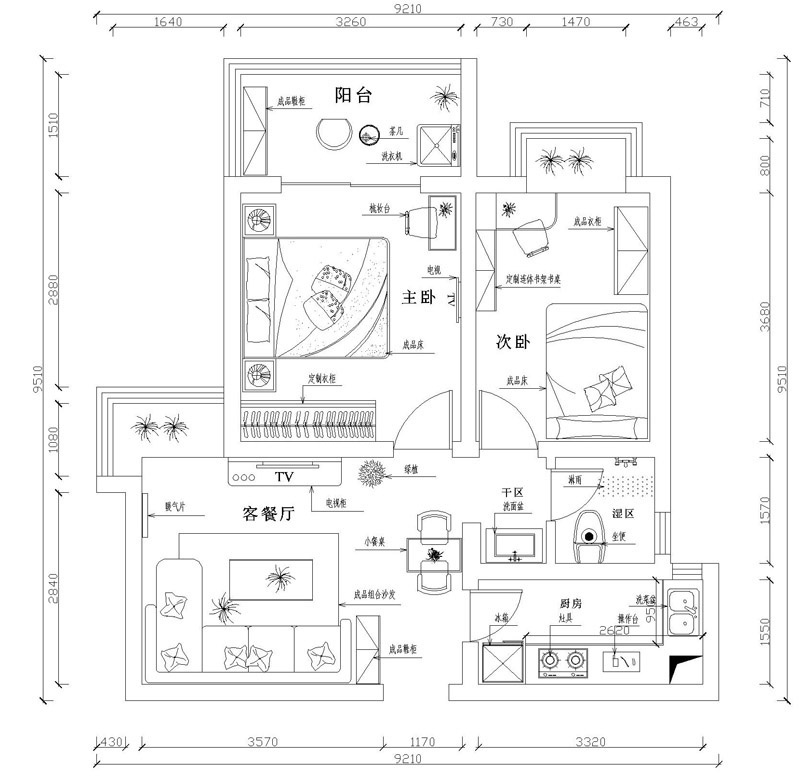 北京怡园-二居室-92.00平米-装修设计