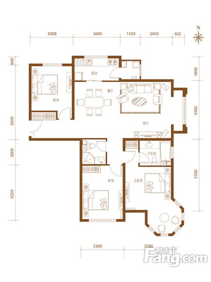 三居室富力挑园139平新中式装修风格效果图