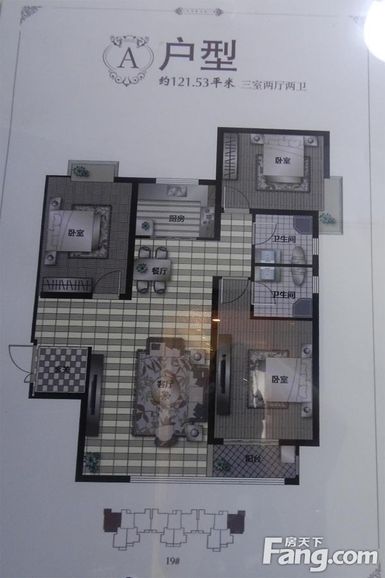 龙溪城121㎡三居室美式装修效果图